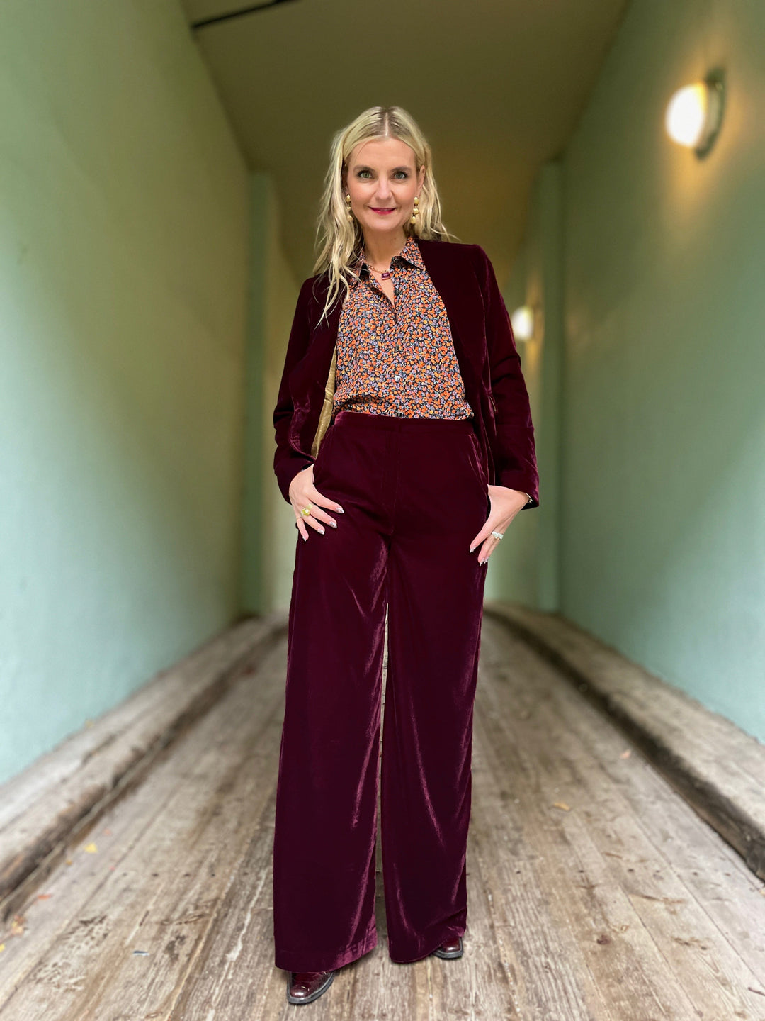King Louie bukser Peppa Velvet bukse - Bordeaux Red