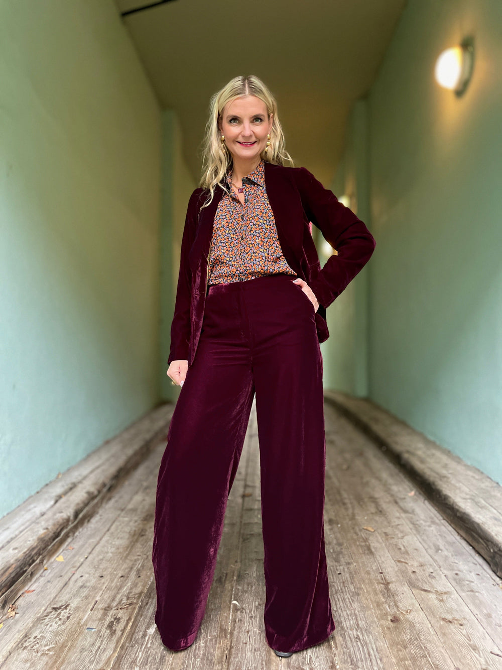 King Louie bukser Peppa Velvet bukse - Bordeaux Red