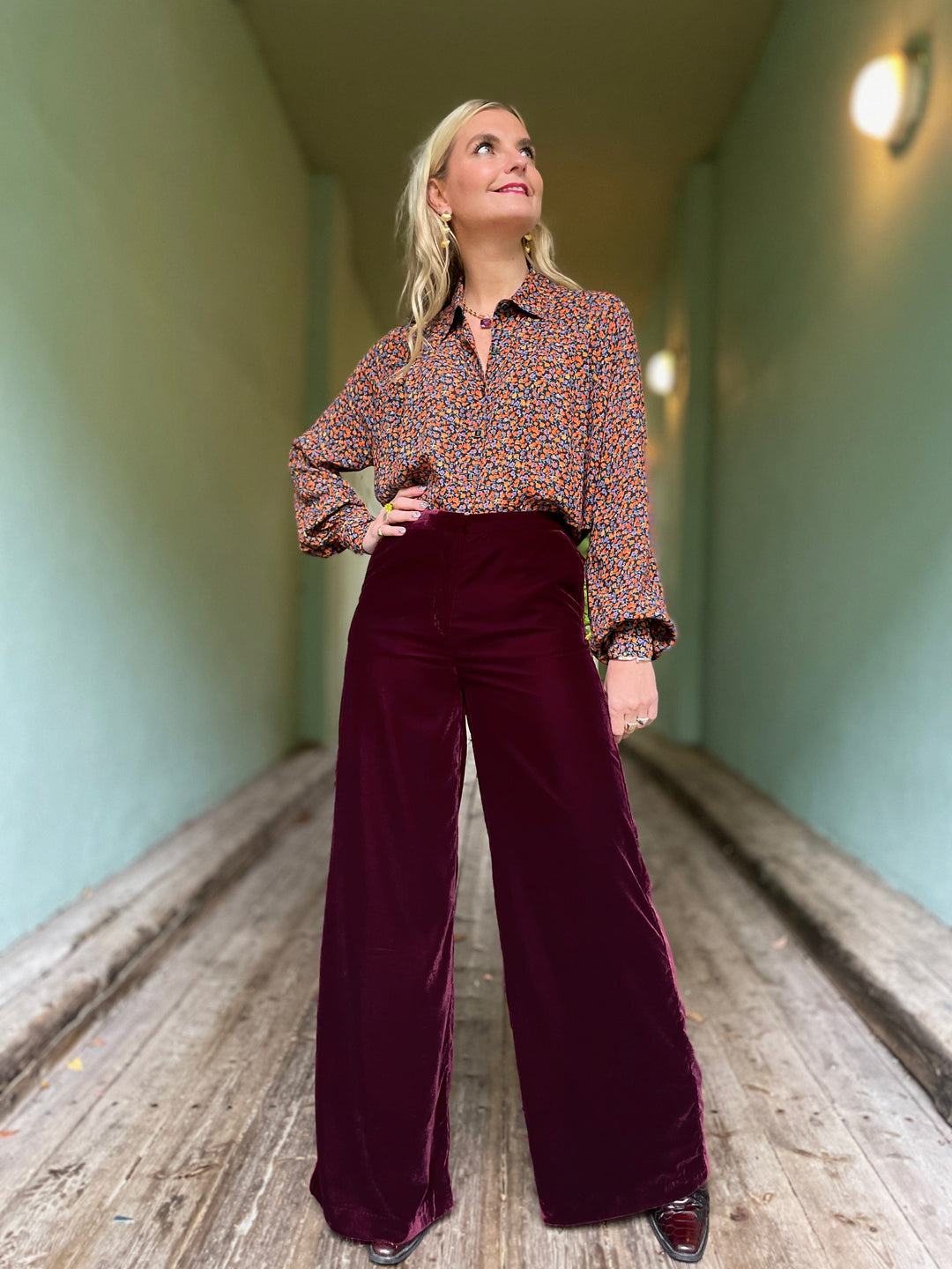 King Louie bukser Peppa Velvet bukse - Bordeaux Red