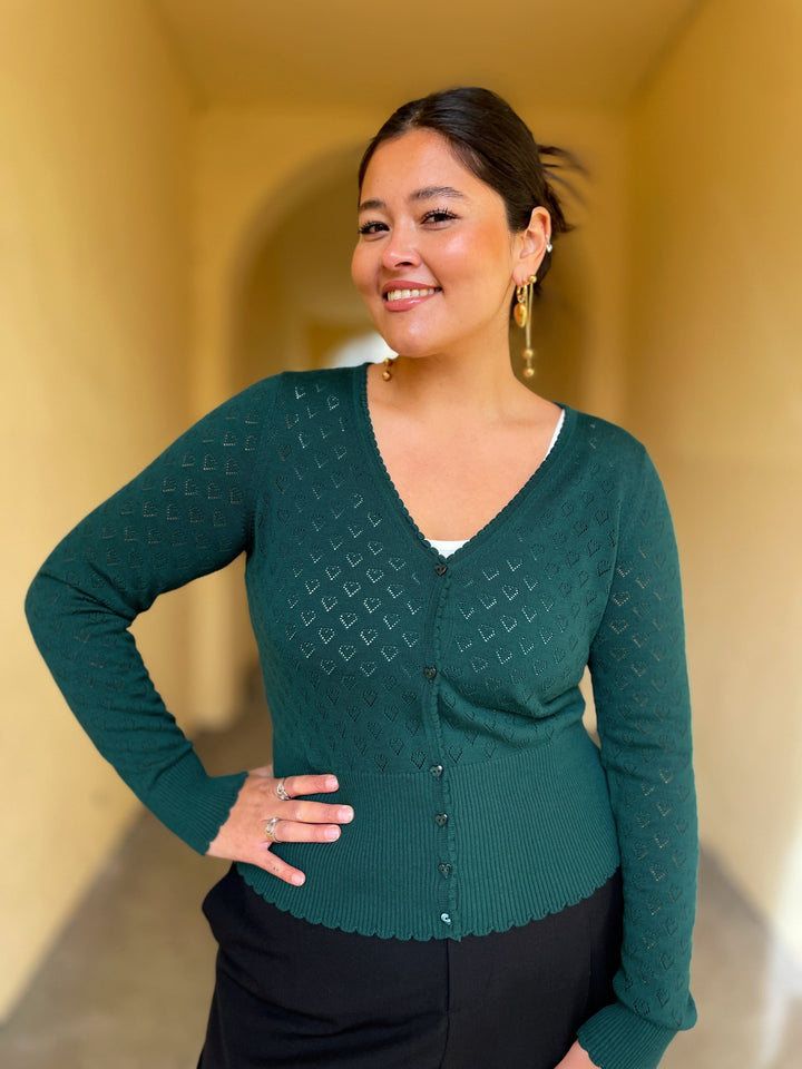 King Louie gensere Cardigan V Heart Ajour - Dragonfly green
