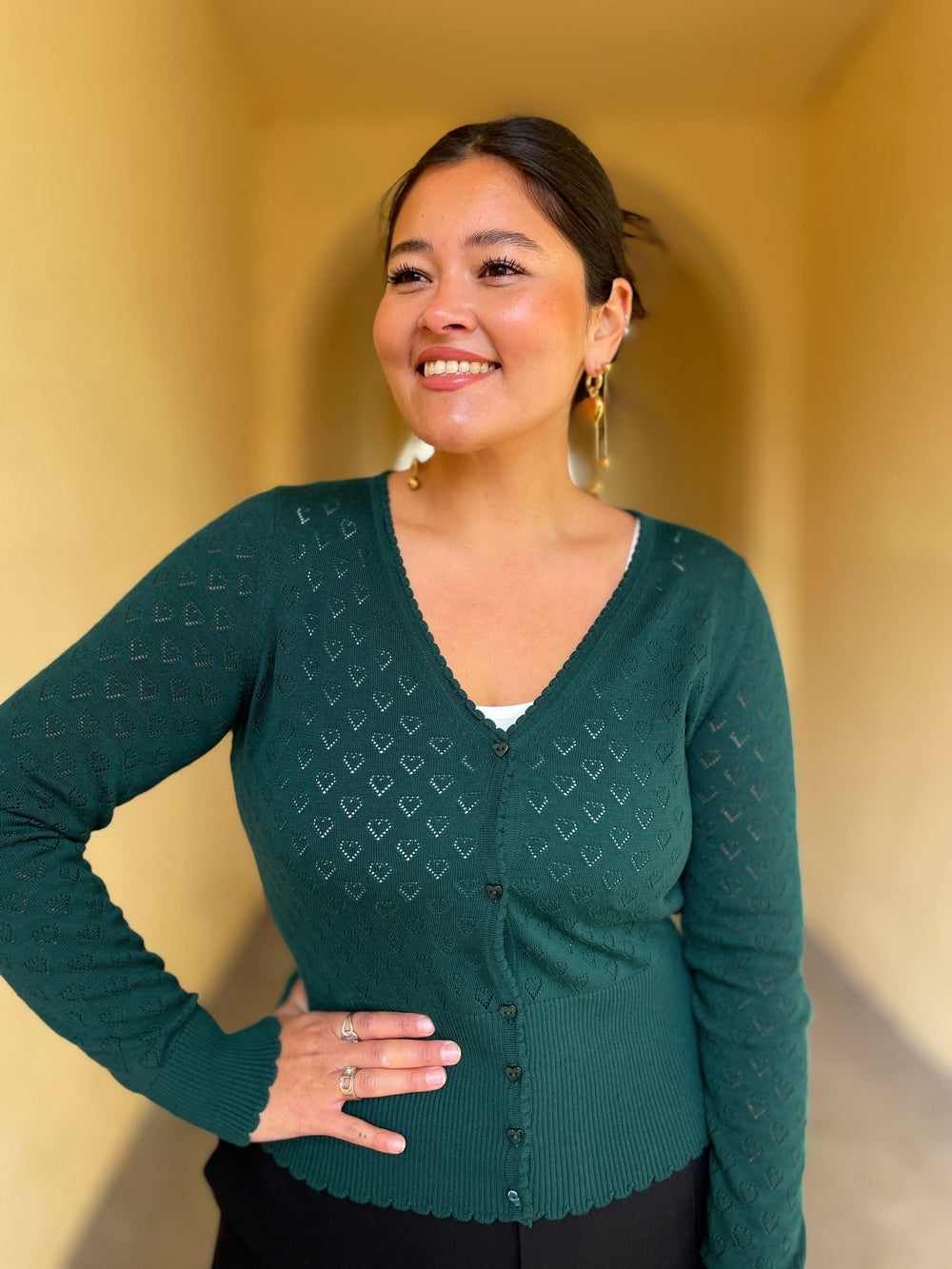 King Louie gensere Cardigan V Heart Ajour - Dragonfly green