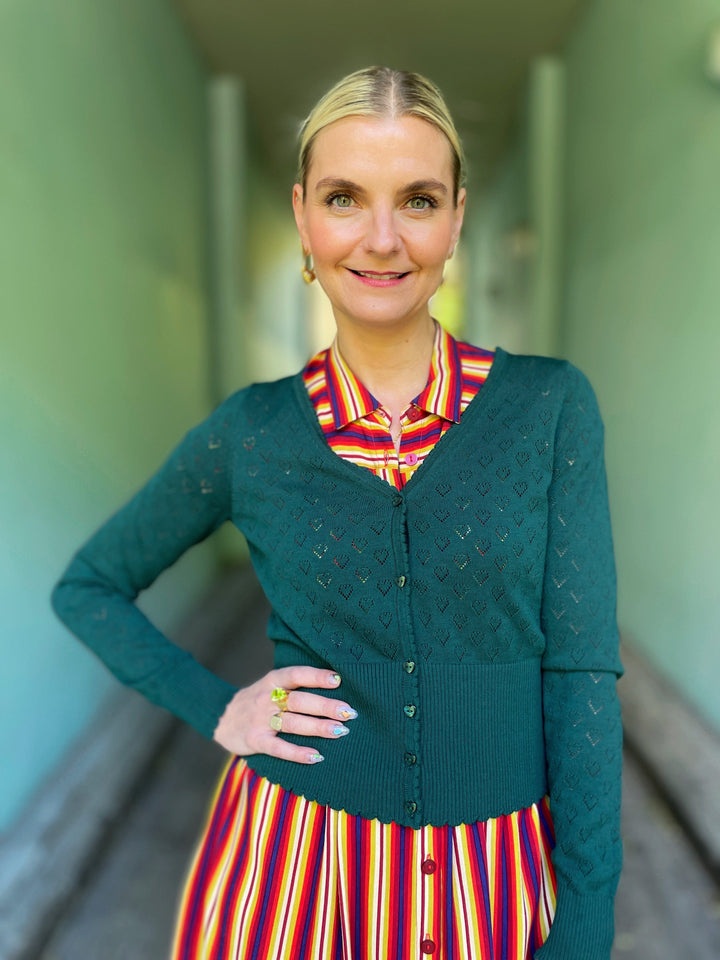 King Louie gensere Cardigan V Heart Ajour - Dragonfly green
