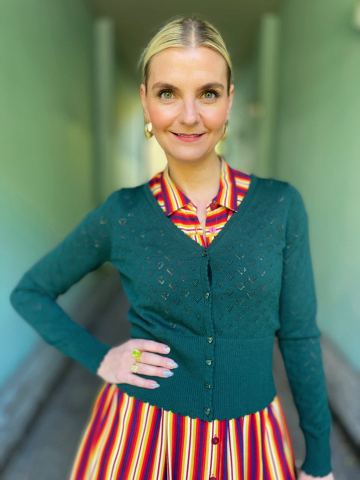 King Louie gensere Cardigan V Heart Ajour - Dragonfly green