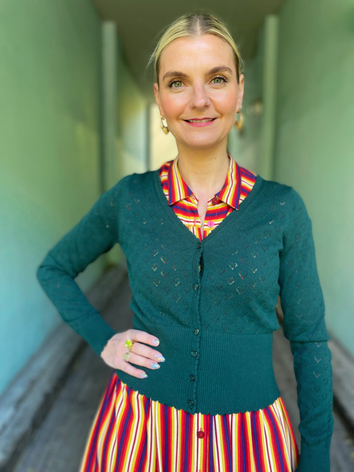 King Louie gensere Cardigan V Heart Ajour - Dragonfly green