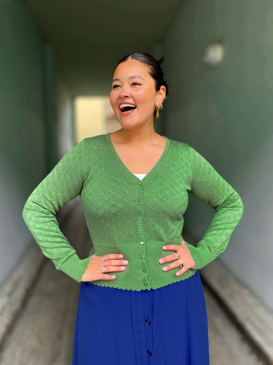 King Louie gensere Cardigan V Heart Ajour - jade green