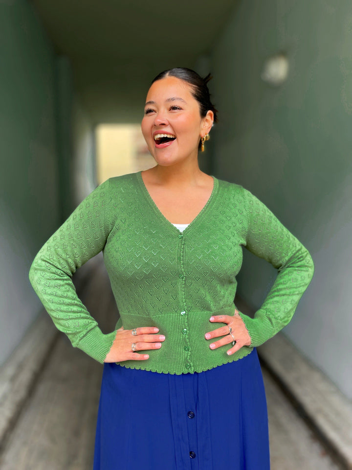 King Louie gensere Cardigan V Heart Ajour - jade green