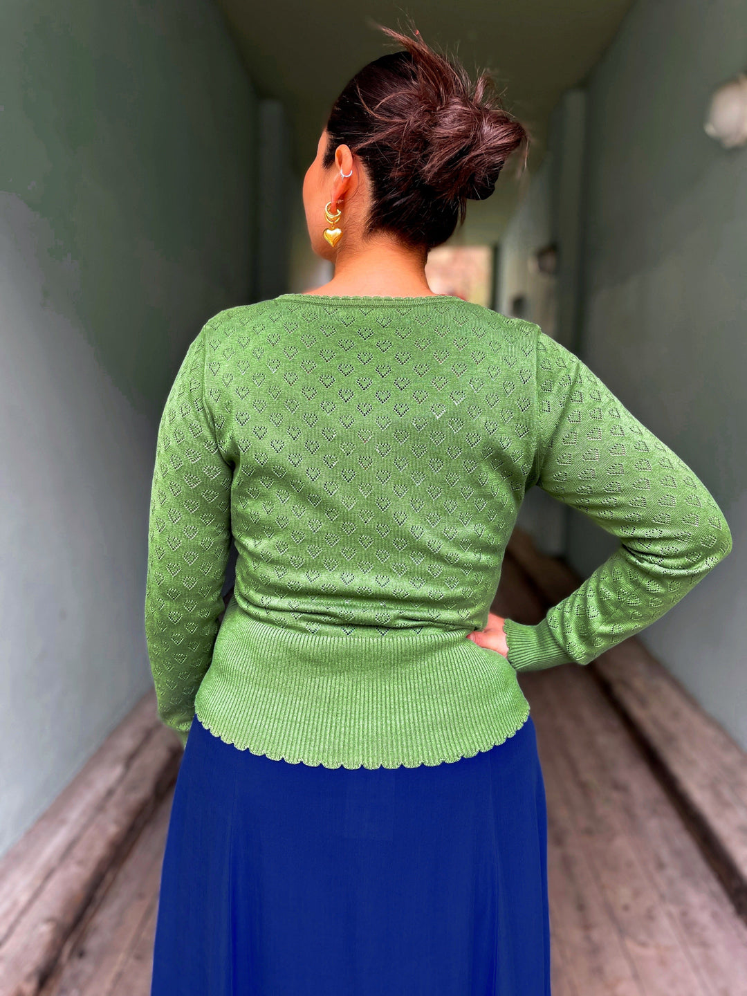 King Louie gensere Cardigan V Heart Ajour - jade green