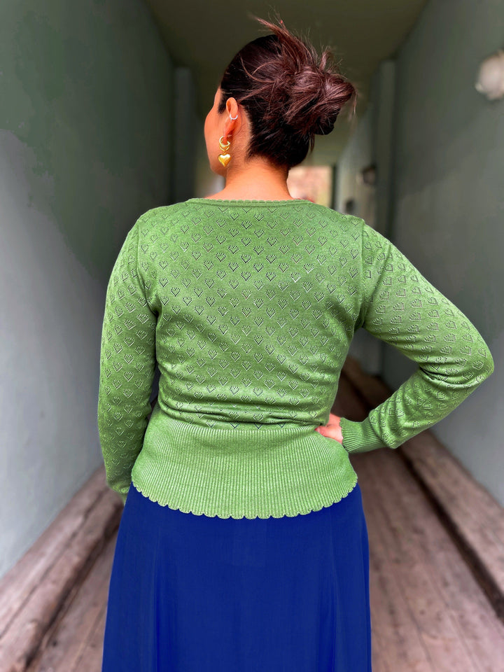 King Louie gensere Cardigan V Heart Ajour - jade green