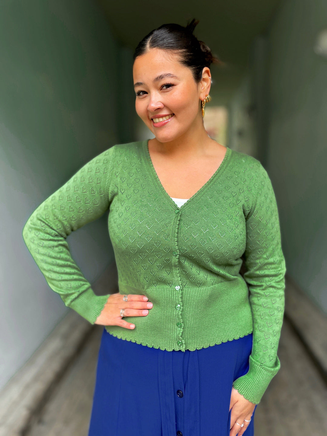 King Louie gensere Cardigan V Heart Ajour - jade green
