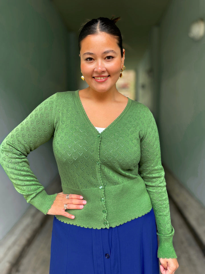 King Louie gensere Cardigan V Heart Ajour - jade green