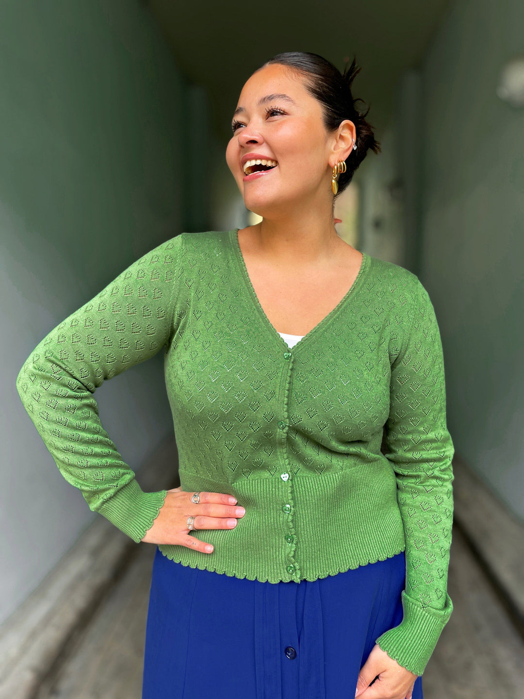 King Louie gensere Cardigan V Heart Ajour - jade green
