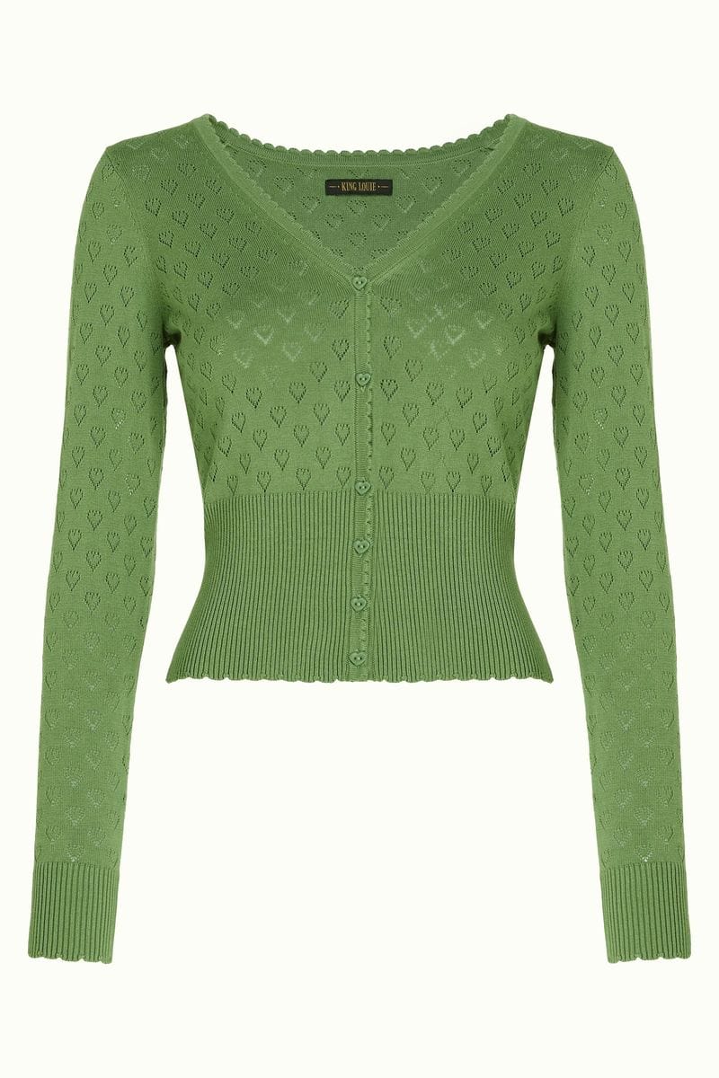 King Louie gensere Cardigan V Heart Ajour - jade green