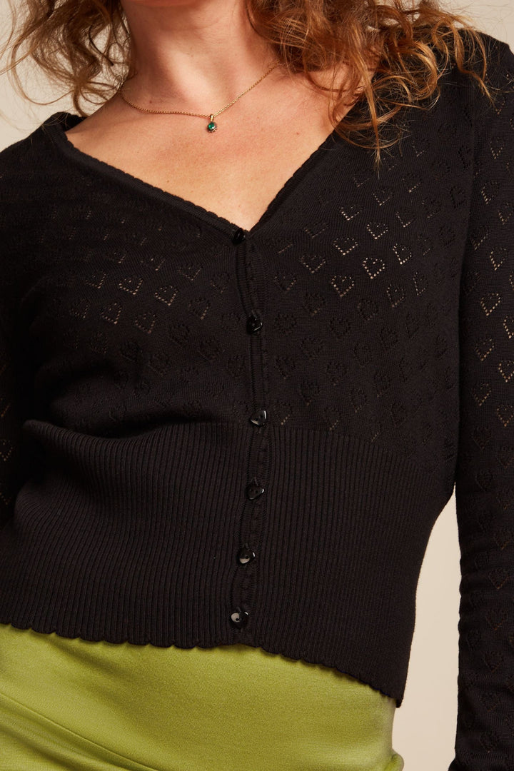 King Louie gensere Cardigan V Heart Ajour - svart