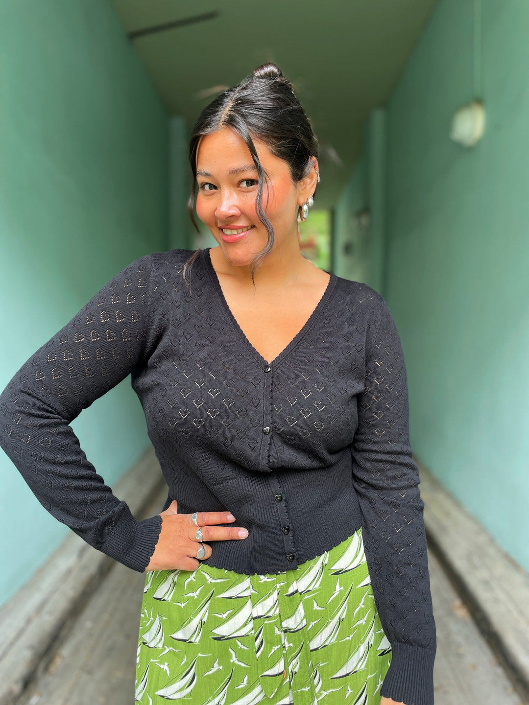 King Louie gensere Cardigan V Heart Ajour - svart