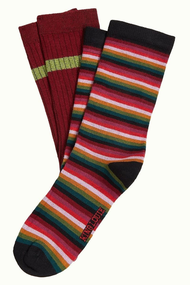 King Louie Sokker Sokker Mimmi Stripe 2-Pack - cabernet red
