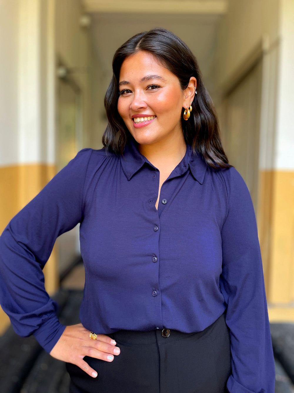 King Louie Topper Carina viskose light bluse - mørk blå