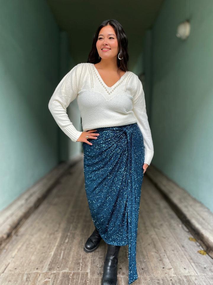 Never Fully Dressed skjørt Jaspre maxi sequin skjørt - teal blå