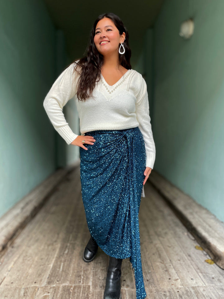 Never Fully Dressed skjørt Jaspre maxi sequin skjørt - teal blå