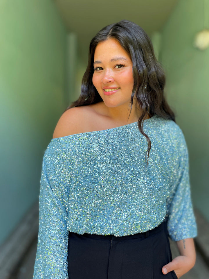 Never Fully Dressed Topper Tilly sequin topp - blå