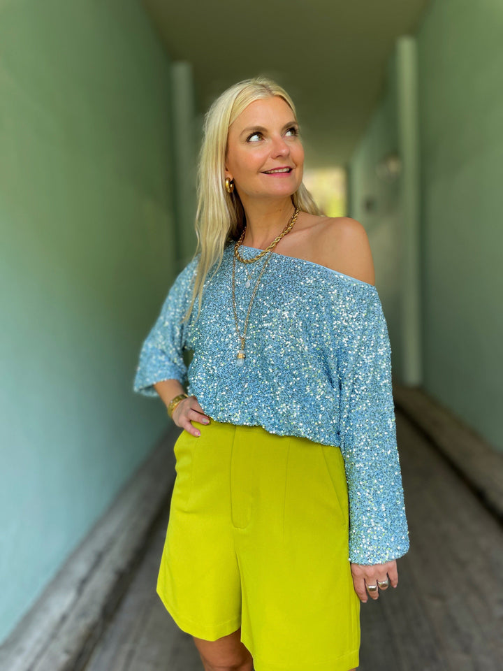 Never Fully Dressed Topper Tilly sequin topp - blå