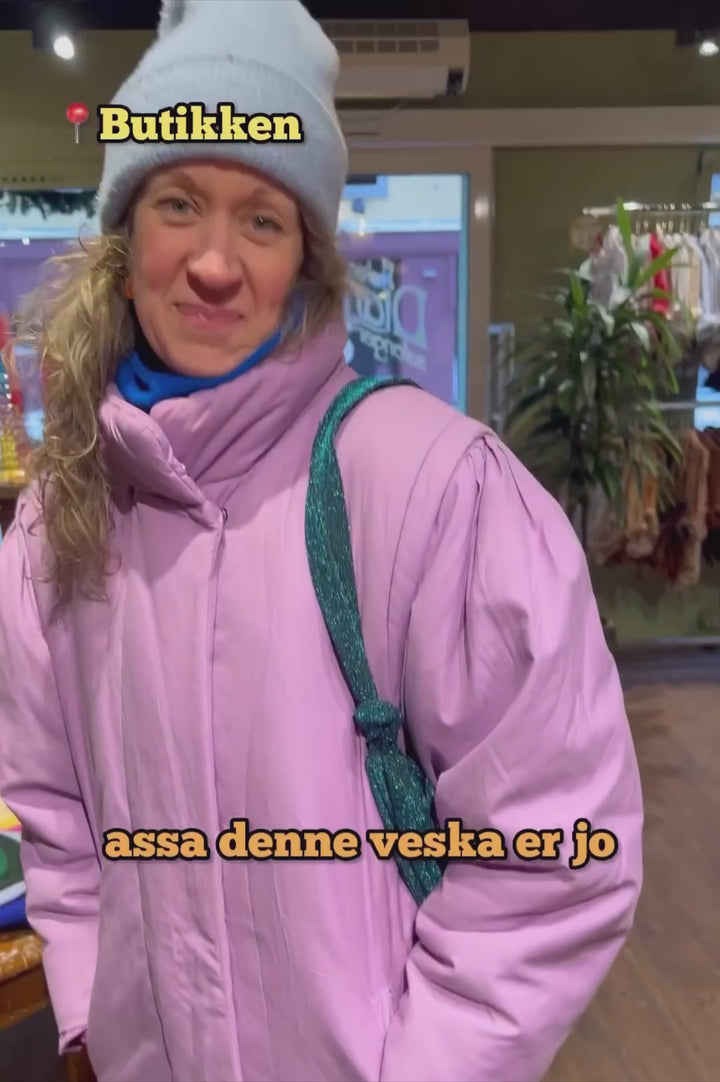 Veske av restestoff - turkis lurex