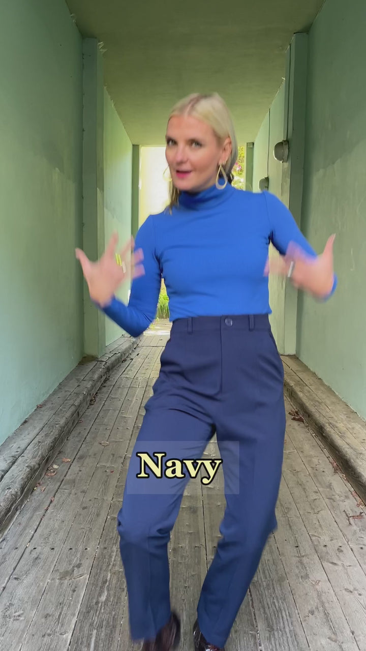 Frida Pants med gylf - bukse med høyt liv - mørk blå