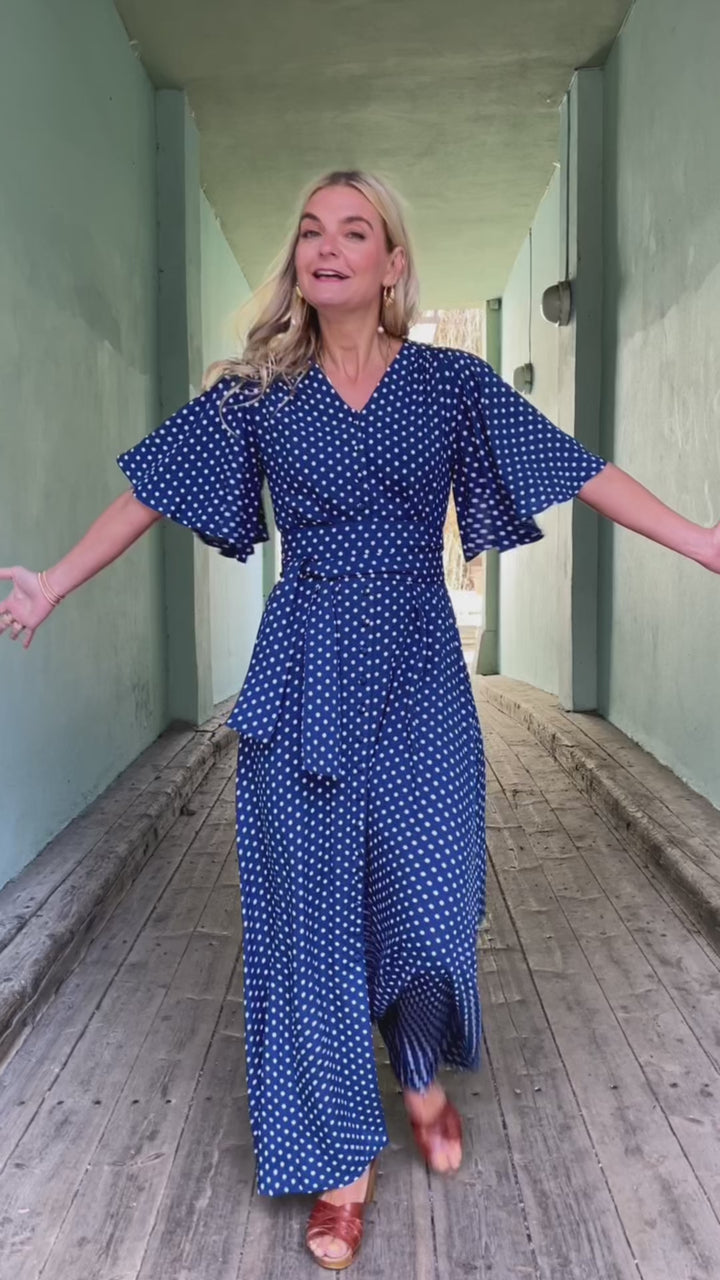 Monika dress - lang kjole - dots blue