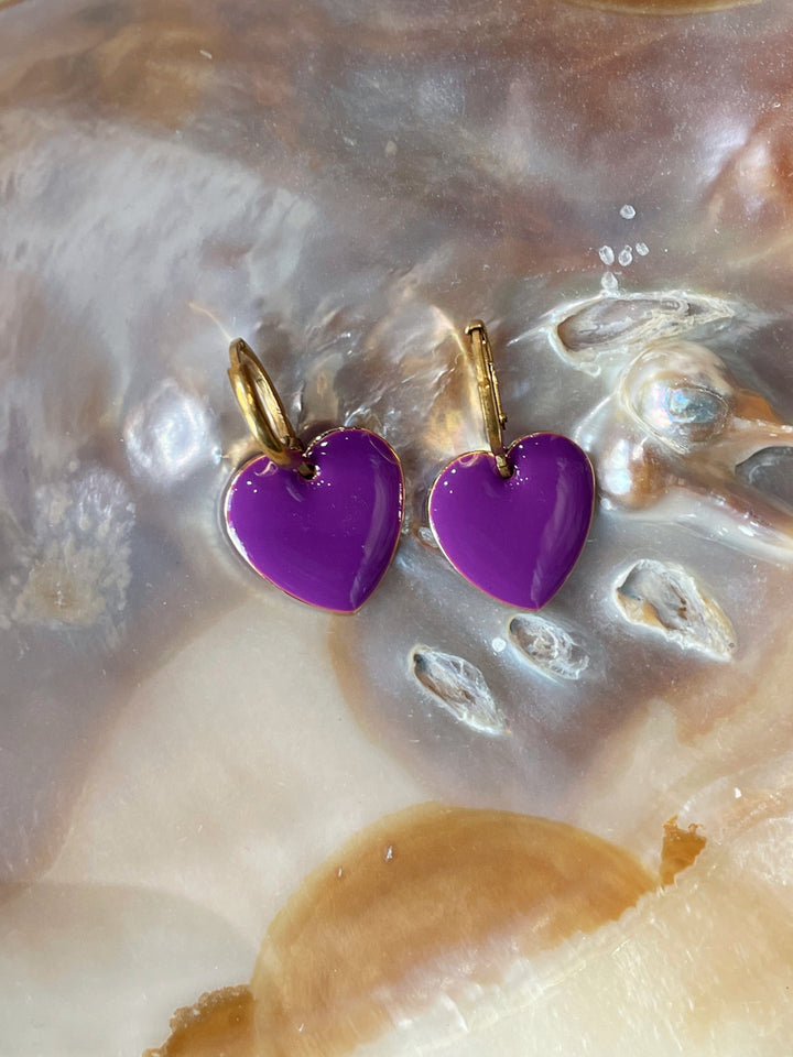 Urban Hippies øredobber Øredobber hearts - mørk lilla