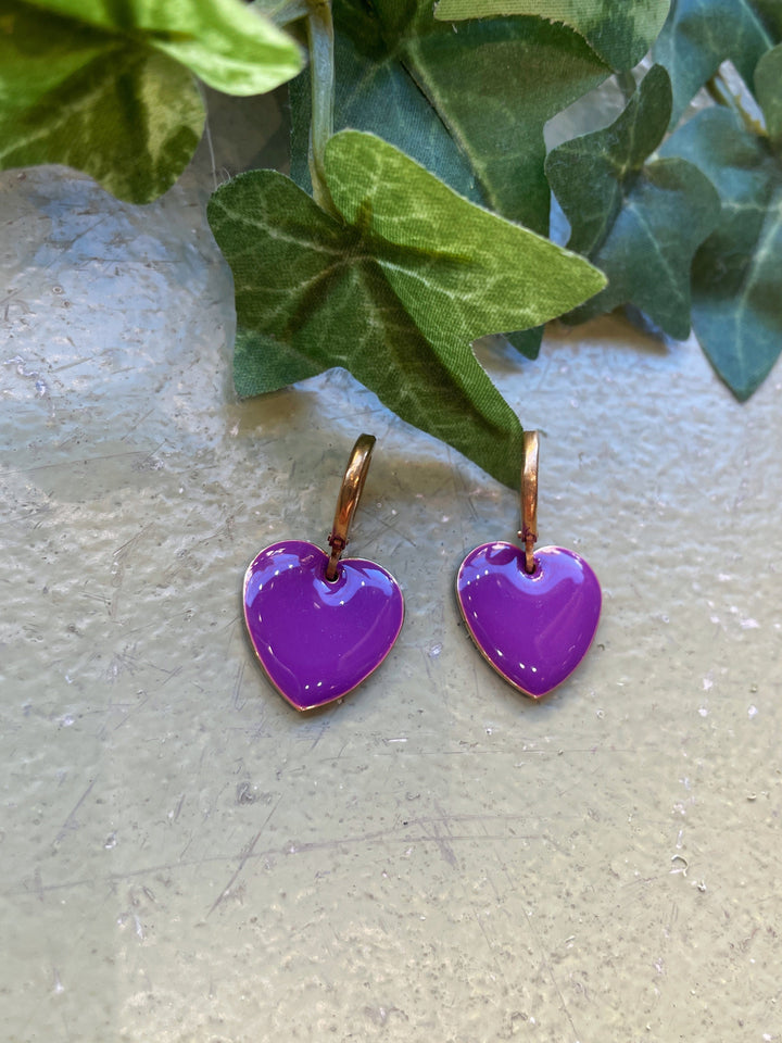 Urban Hippies øredobber Øredobber hearts - mørk lilla