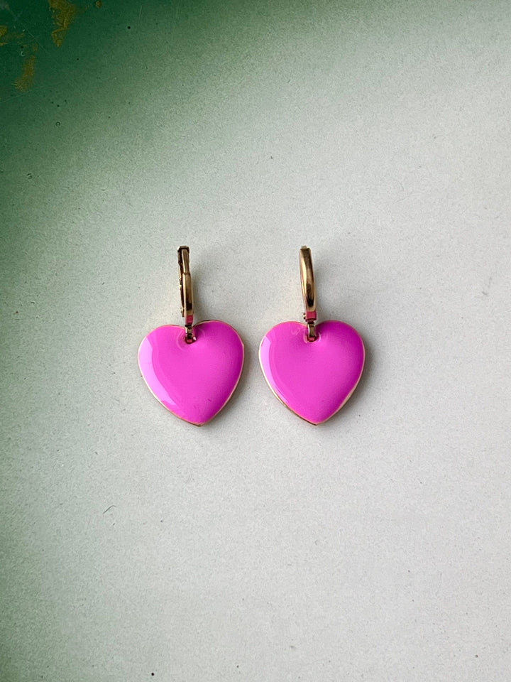 Urban Hippies øredobber Øredobber hearts - mørkerosa