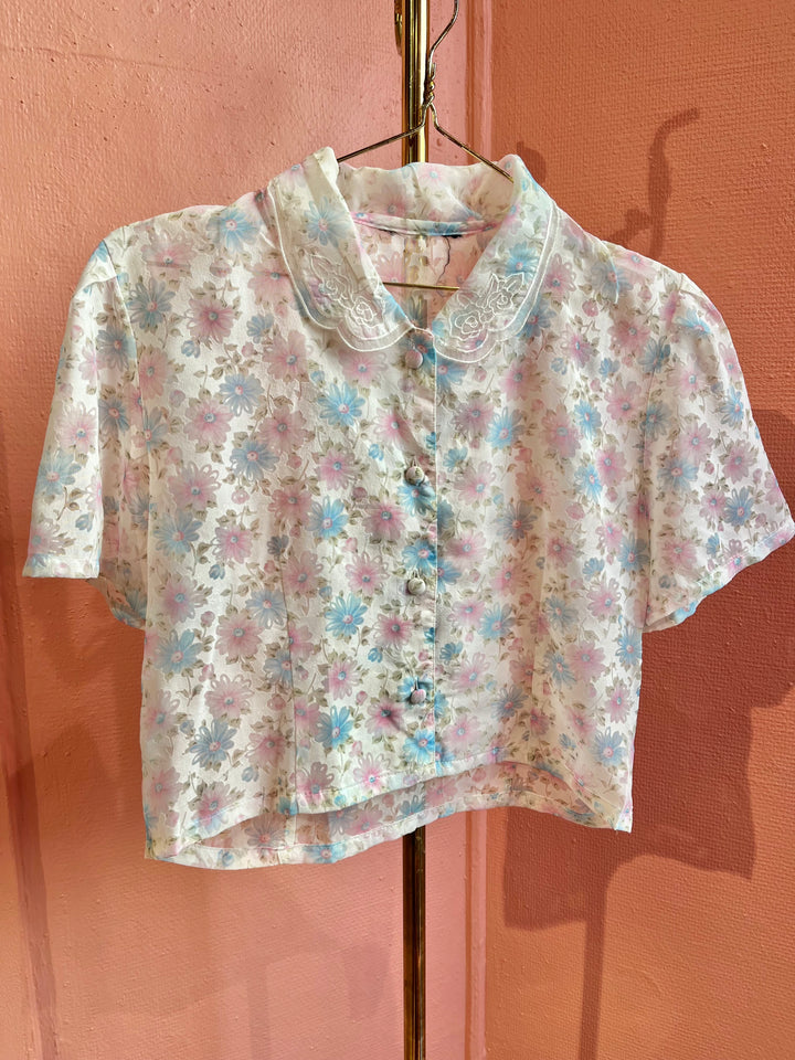 Vintagebluse - 514 Blue daisy str S
