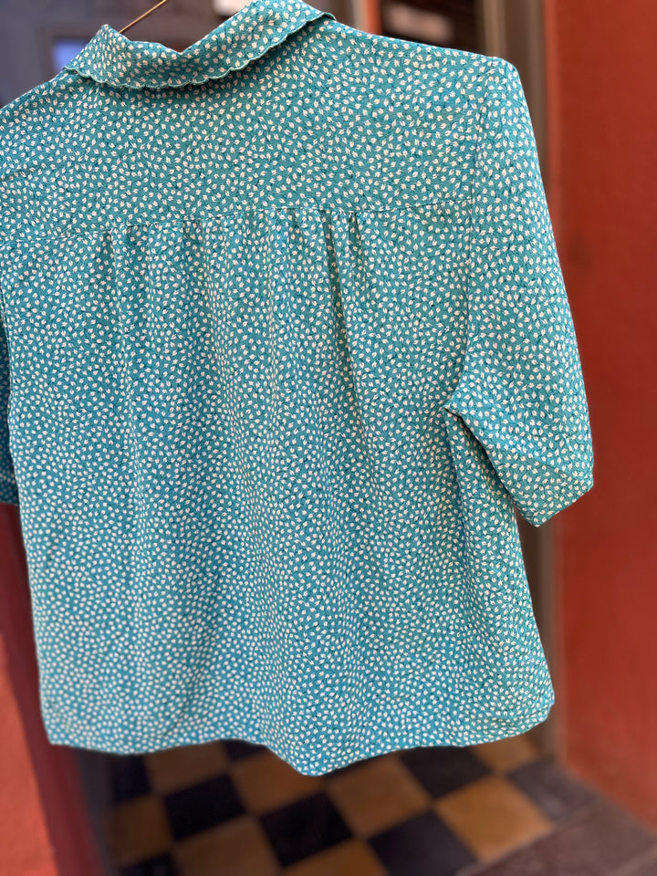 Vintagebluse - 527 Turkis høst str S