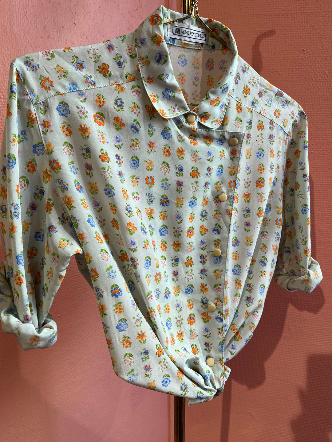 Vintagebluse - 521 Asymetrisk vårblomst str S