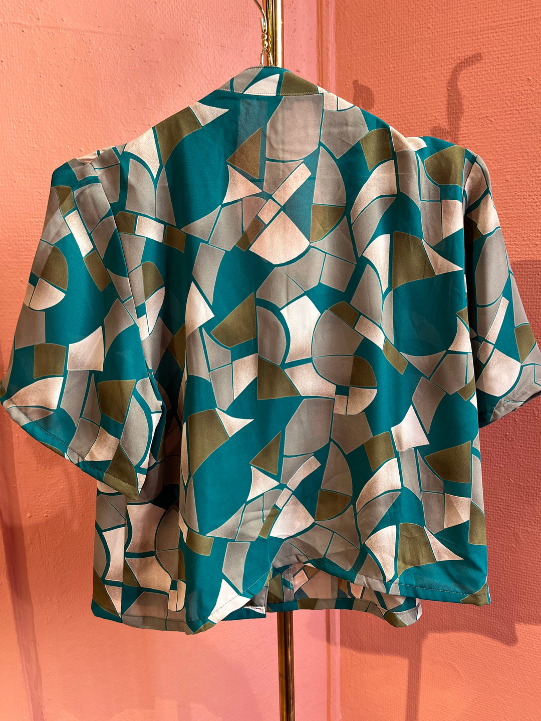 Vintagebluse - 524 Turkis mosaikk str M