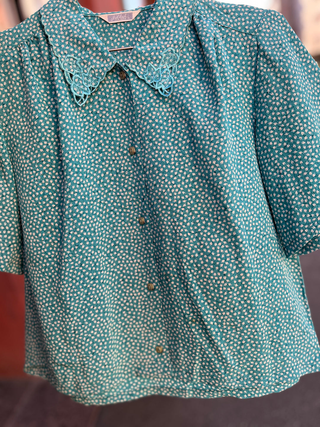 Vintagebluse - 527 Turkis høst str S