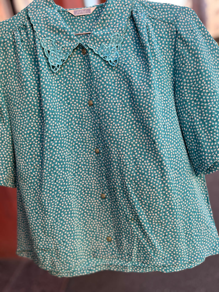 Vintagebluse - 527 Turkis høst str S