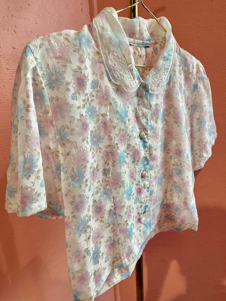 Vintagebluse - 514 Blue daisy str S