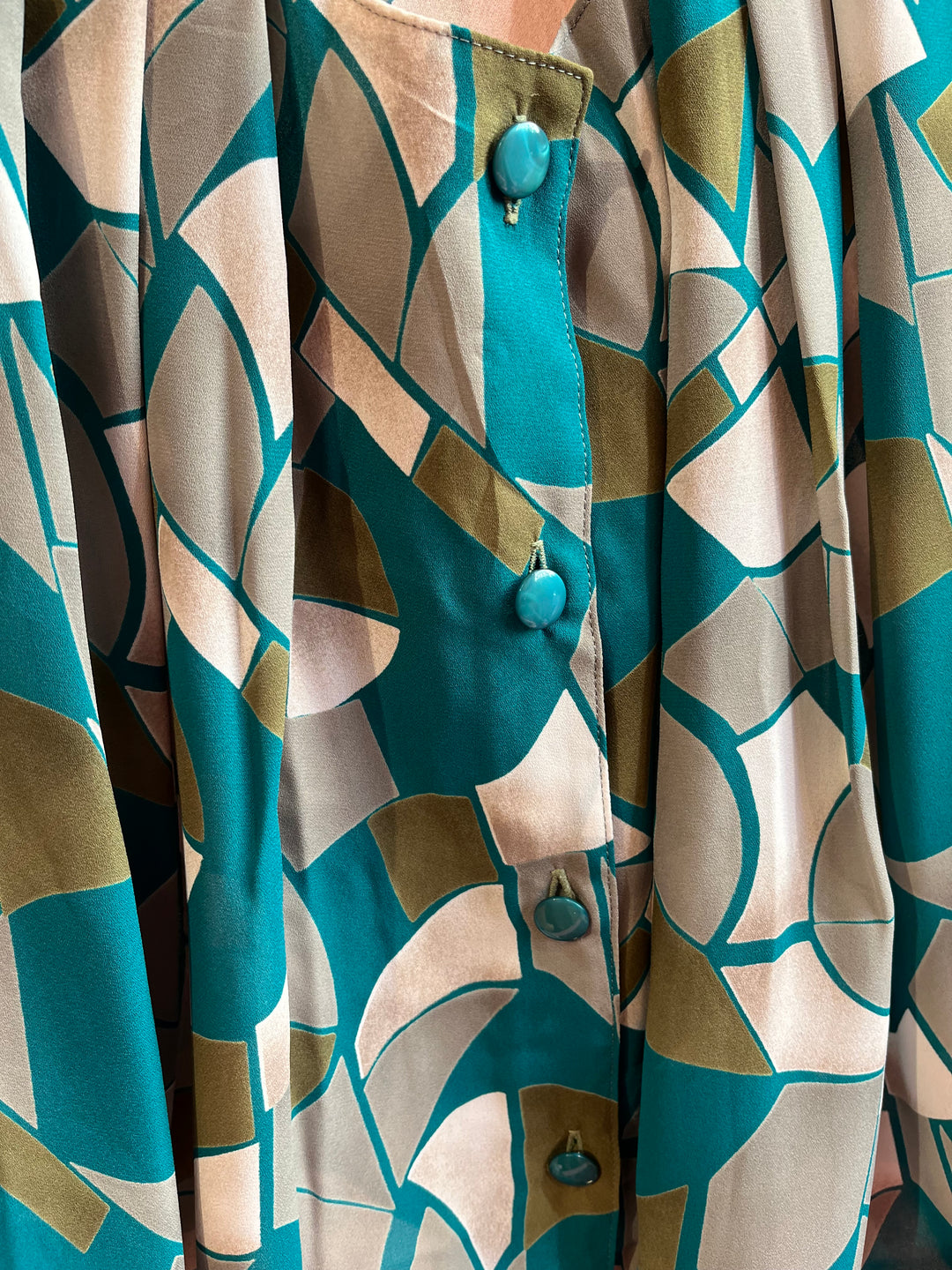 Vintagebluse - 524 Turkis mosaikk str M