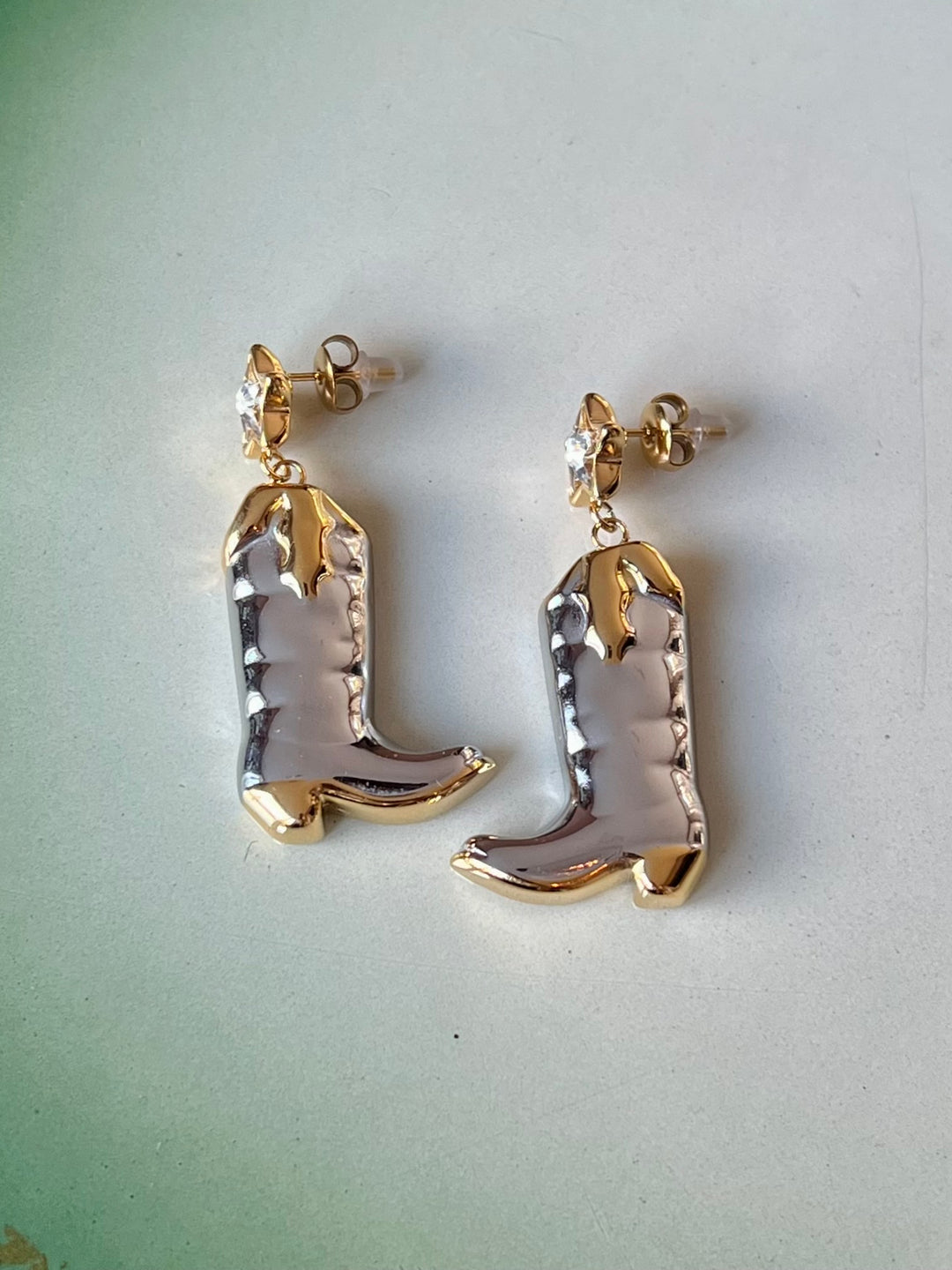 Frøken Dianas Salonger Øredobber Cowboy Boots Sølv Gull Stjerne Rustfritt stål