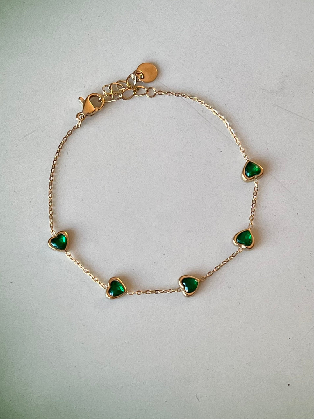 Frøken Dianas Salonger Armbånd Grønne Hjerter Hearts Bracelet Rustfritt Stål Gullforgylt