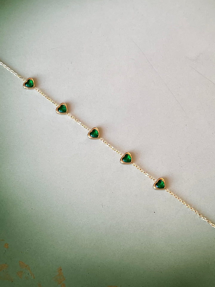 Frøken Dianas Salonger Armbånd Grønne Hjerter Hearts Bracelet Rustfritt Stål Gullforgylt