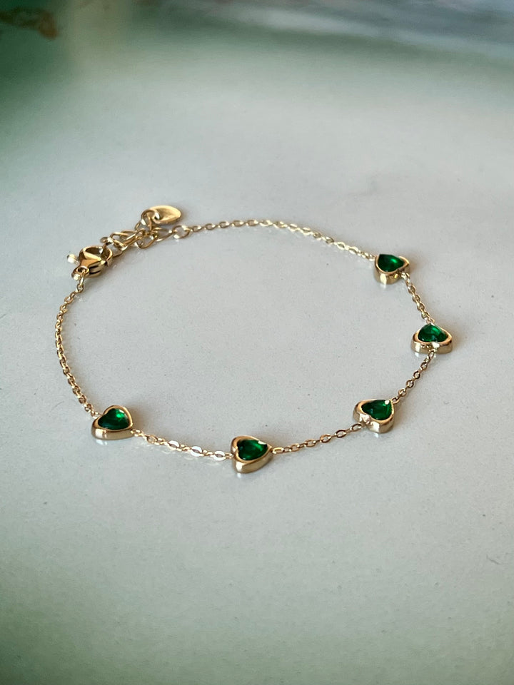 Frøken Dianas Salonger Armbånd Grønne Hjerter Hearts Bracelet Rustfritt Stål Gullforgylt
