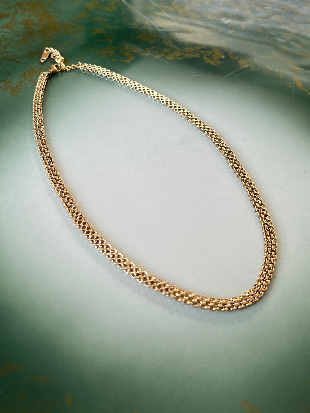 Frøken Dianas Salonger Halskjede Braided chain flettet lenke rustfritt stål gullforgylt