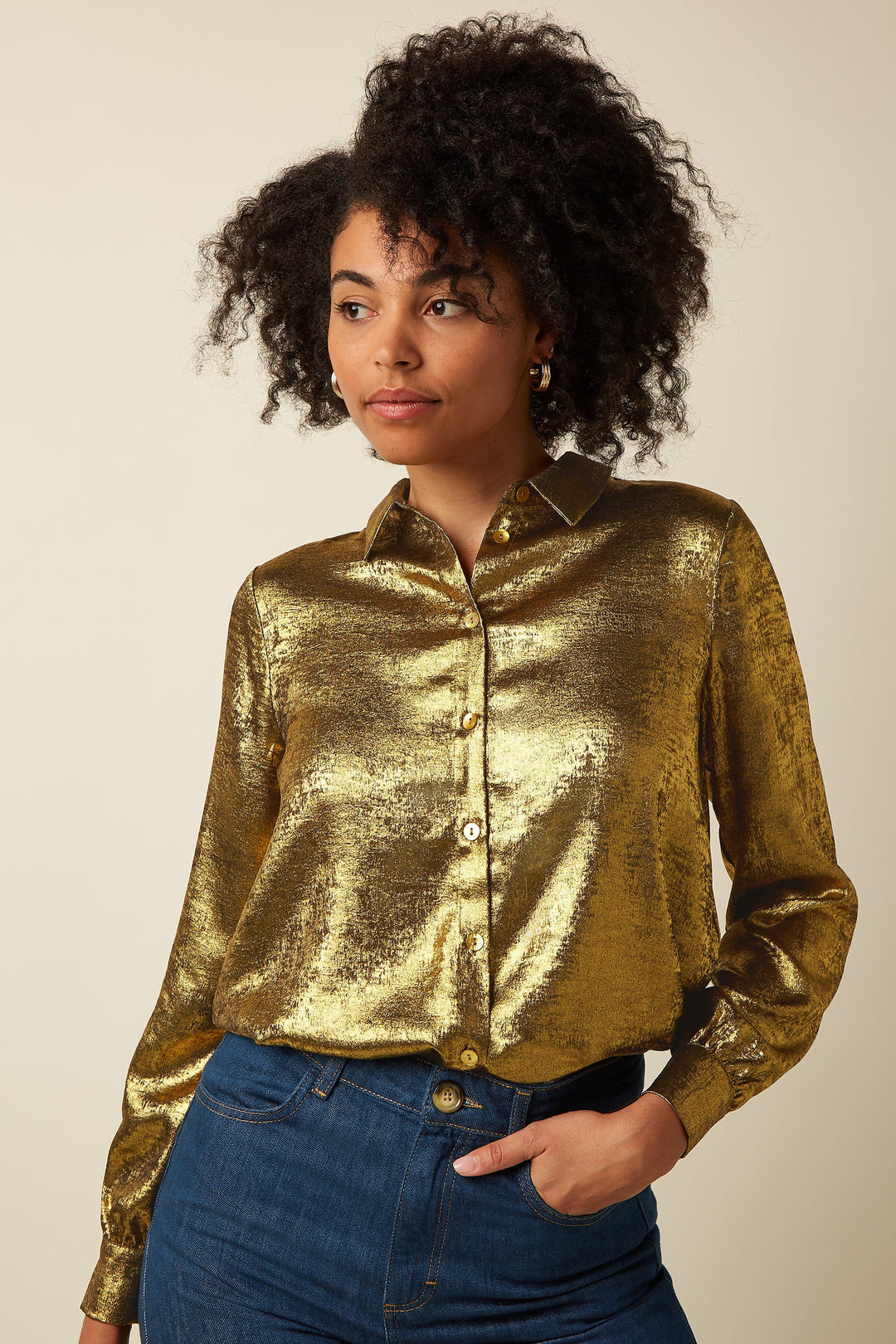 Frøken Dianas Salonger Maisie Flambe bluse gull gold partybluse skinnende King Louie 