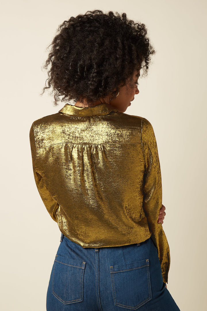 Frøken Dianas Salonger Maisie Flambe bluse gull gold partybluse skinnende King Louie 