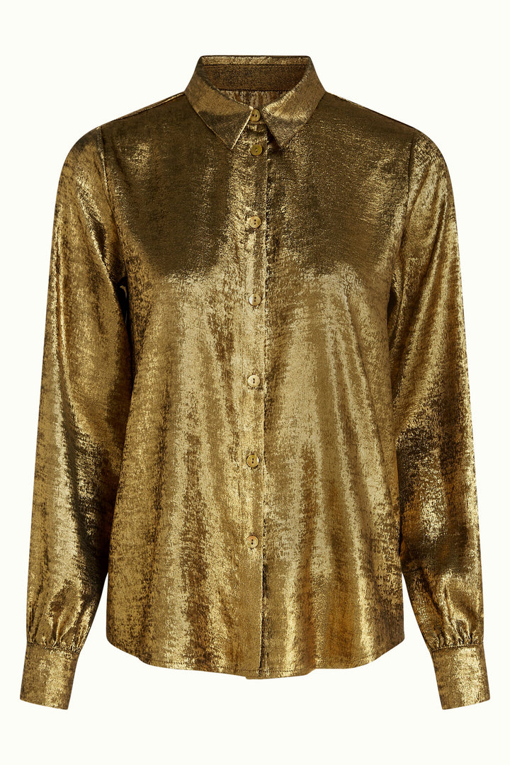 Frøken Dianas Salonger Maisie Flambe bluse gull gold partybluse skinnende King Louie 