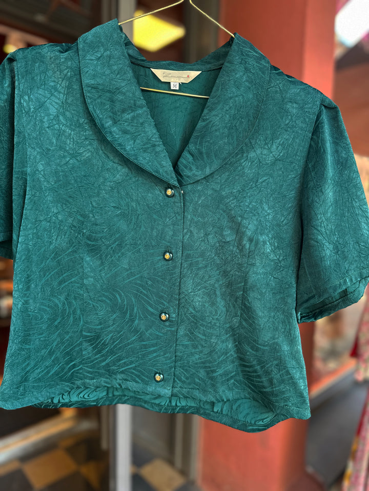 Vintagebluse - 382 Sjøgrønn drøm str S