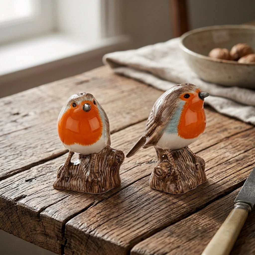 Quail Ceramics Frøken Dianas Salonger  Rødstrupe salt og pepper bøsse