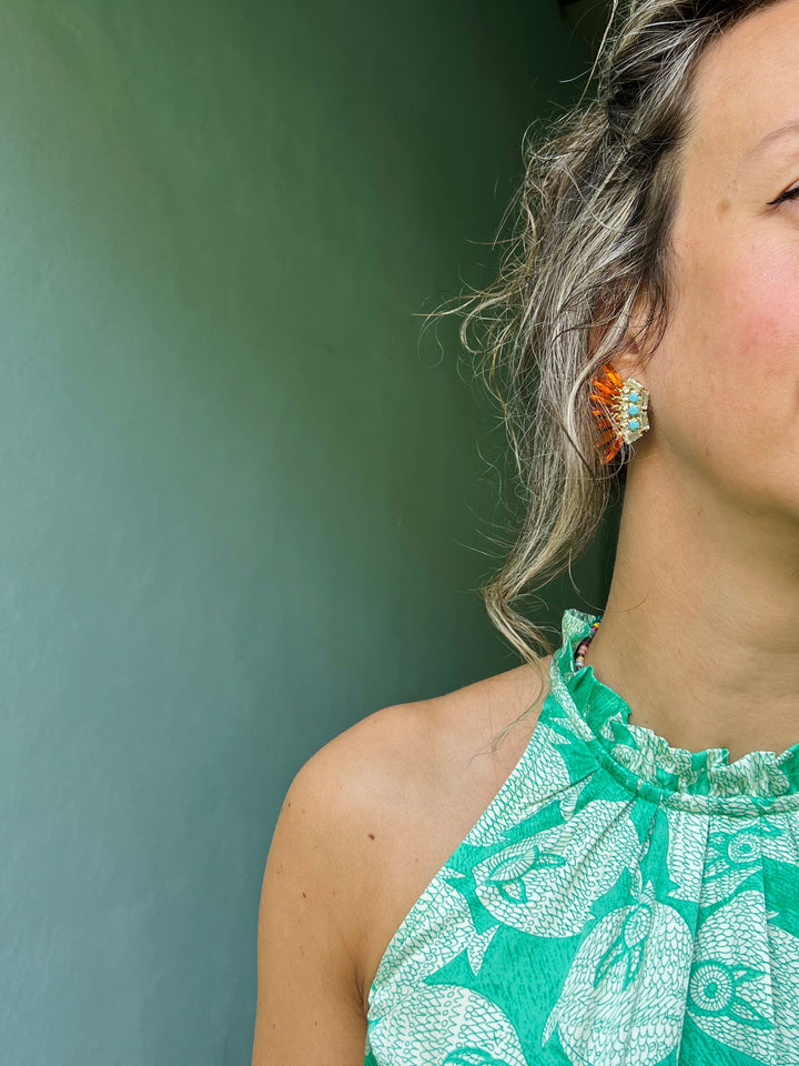 Caroline Svedbom øredobber Feather earrings - tangerine/turquoise