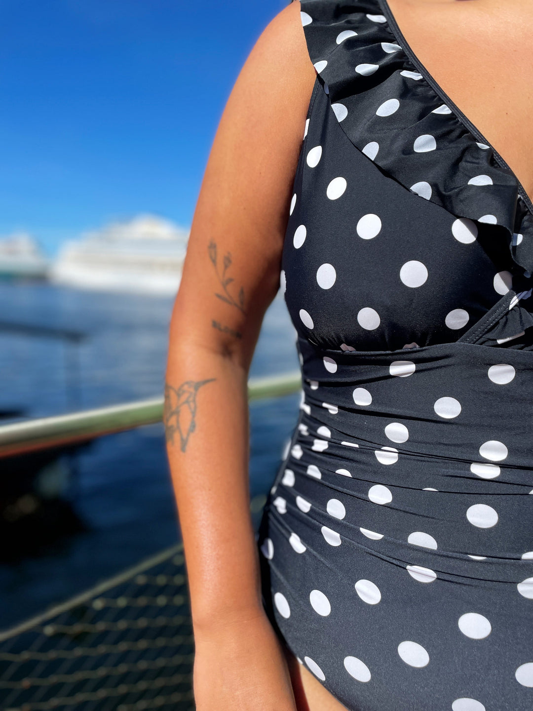 Cras Badedrakt Agnes badedrakt - black white dot